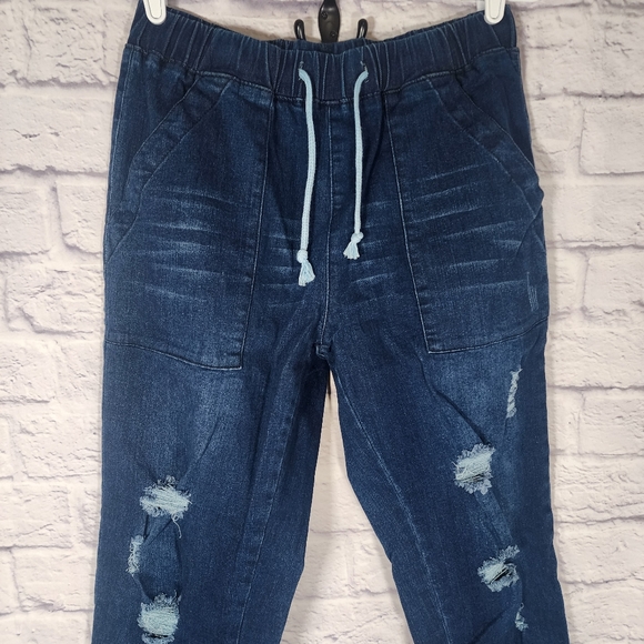 Women Pull-on Distressed Denim Joggers Elastic Waist Stretch Pants/ MEDIUM/NWOT - Picture 6 of 14